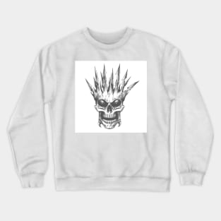 Horror Skull in Sharp Bone Crown Engraving Tattoo Crewneck Sweatshirt